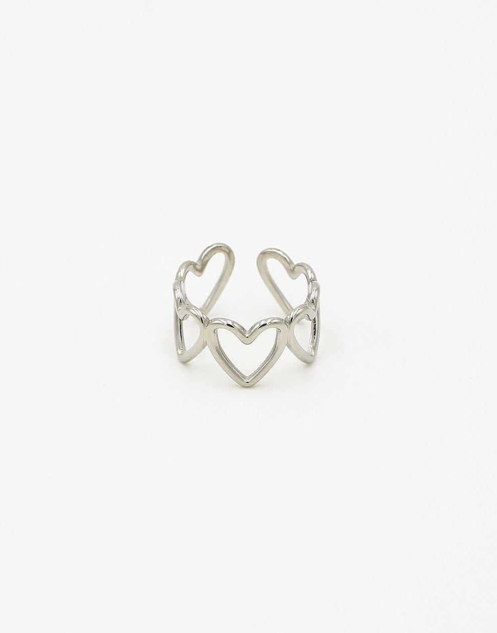Ring open hartjes groot zilverkleurig