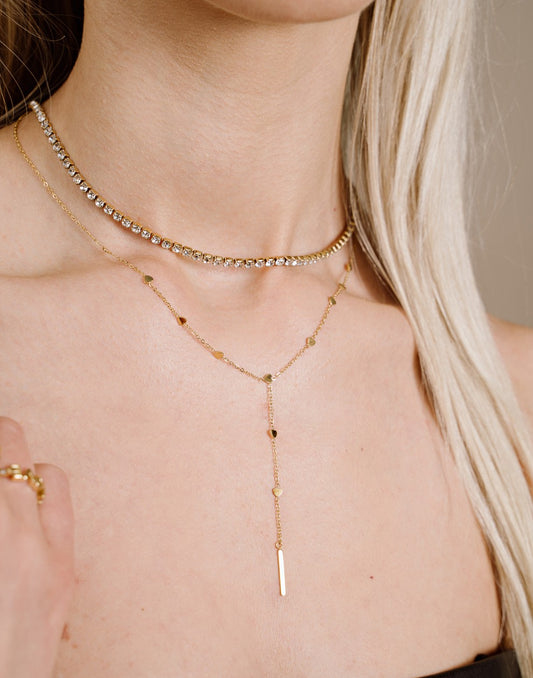 Y ketting hartjes goudkleurig