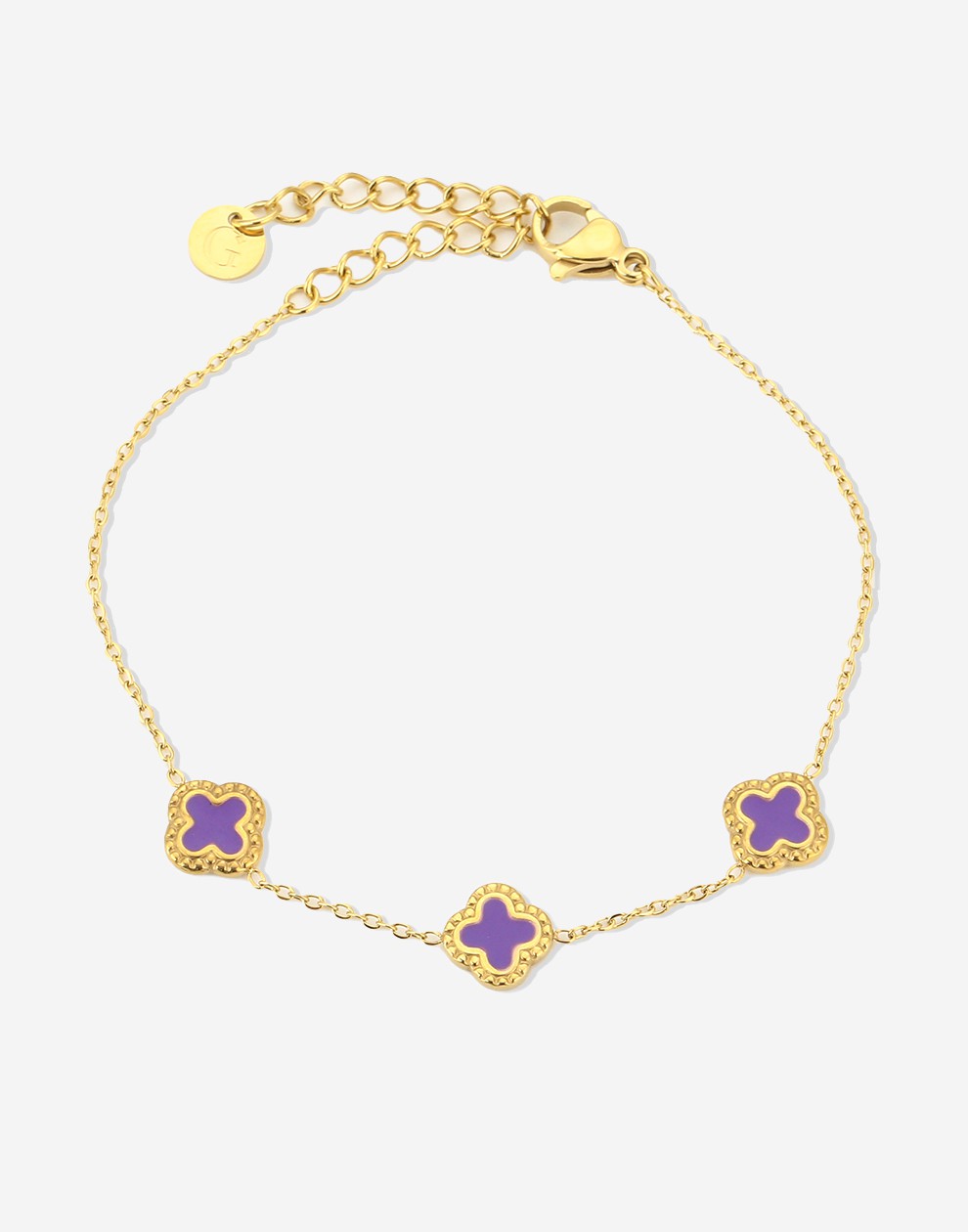 Armband klavers paars goudkleurig