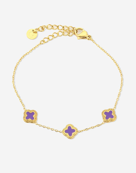 Armband klavers paars goudkleurig