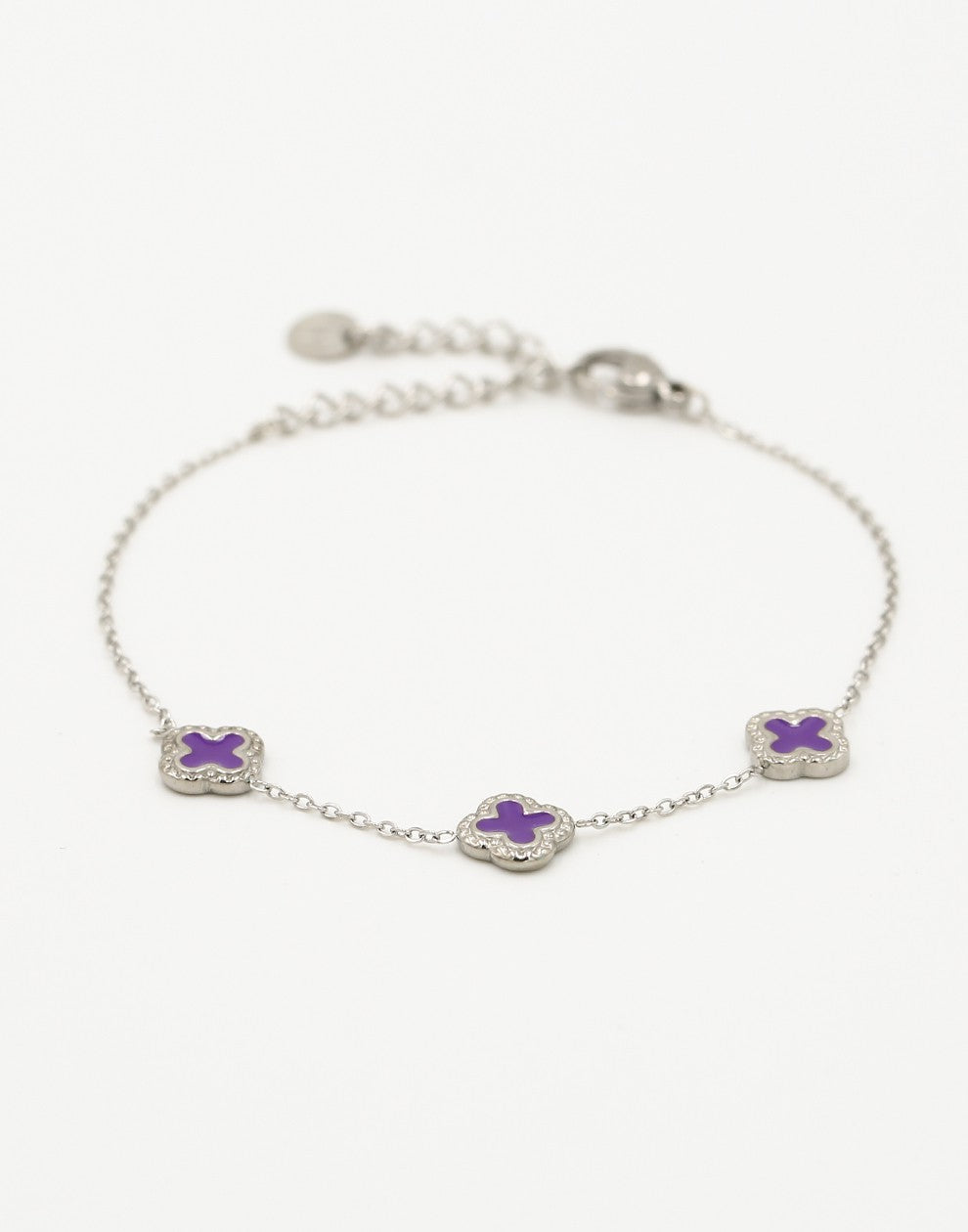 Armband klavers paars zilverkleurig