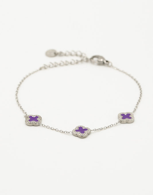 Armband klavers paars zilverkleurig