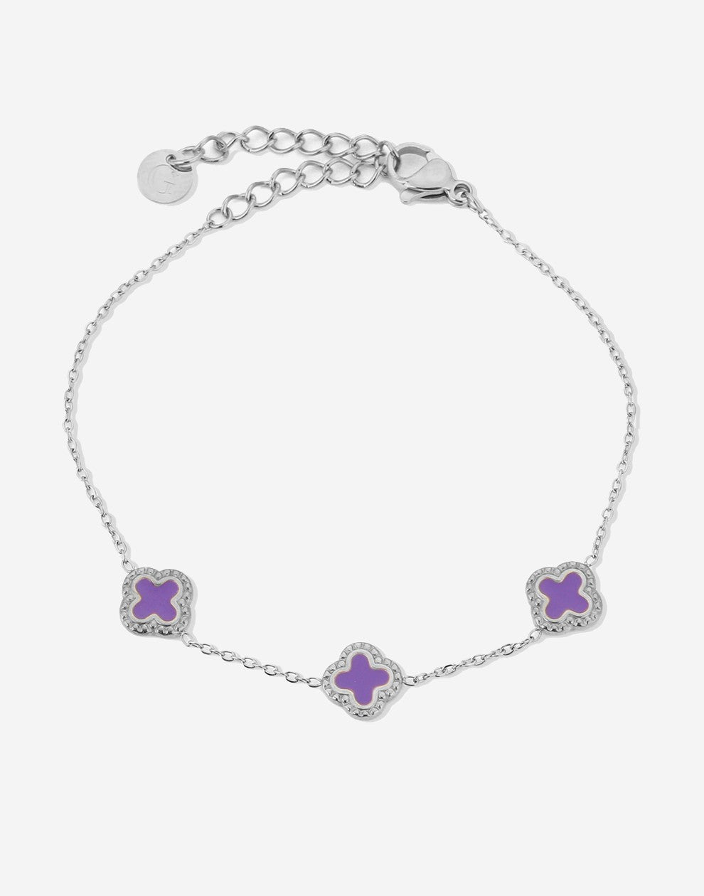 Armband klavers paars zilverkleurig