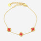 Armband klavers rood goudkleurig