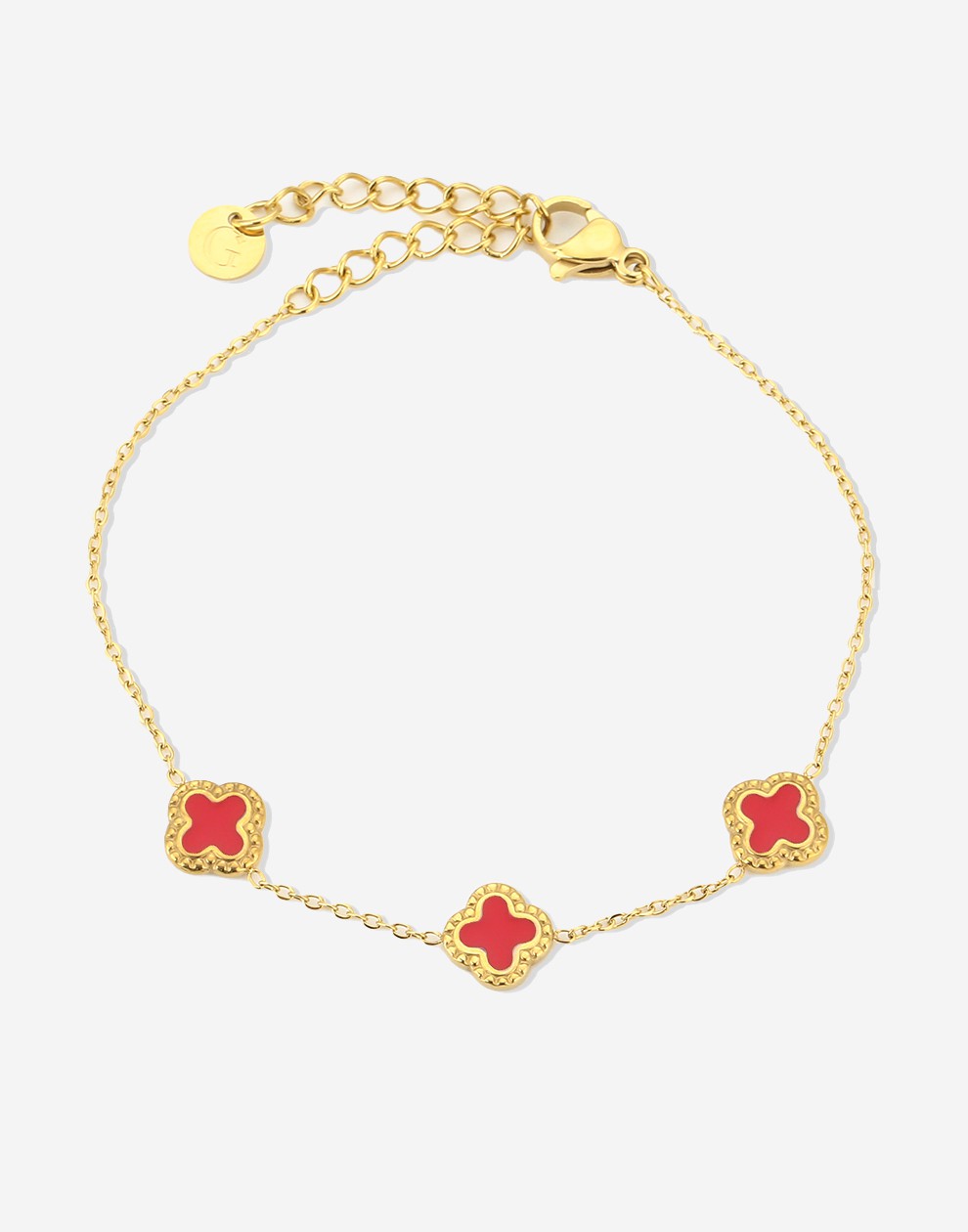 Armband klavers rood goudkleurig