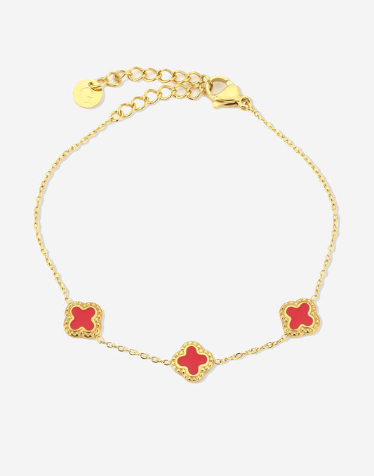 Armband klavers rood goudkleurig