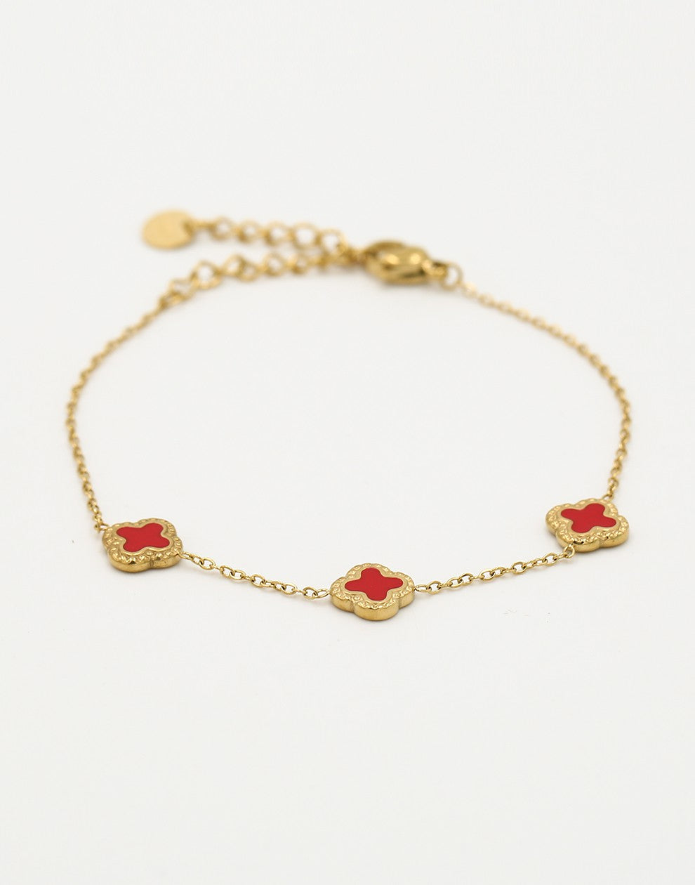Armband klavers rood goudkleurig