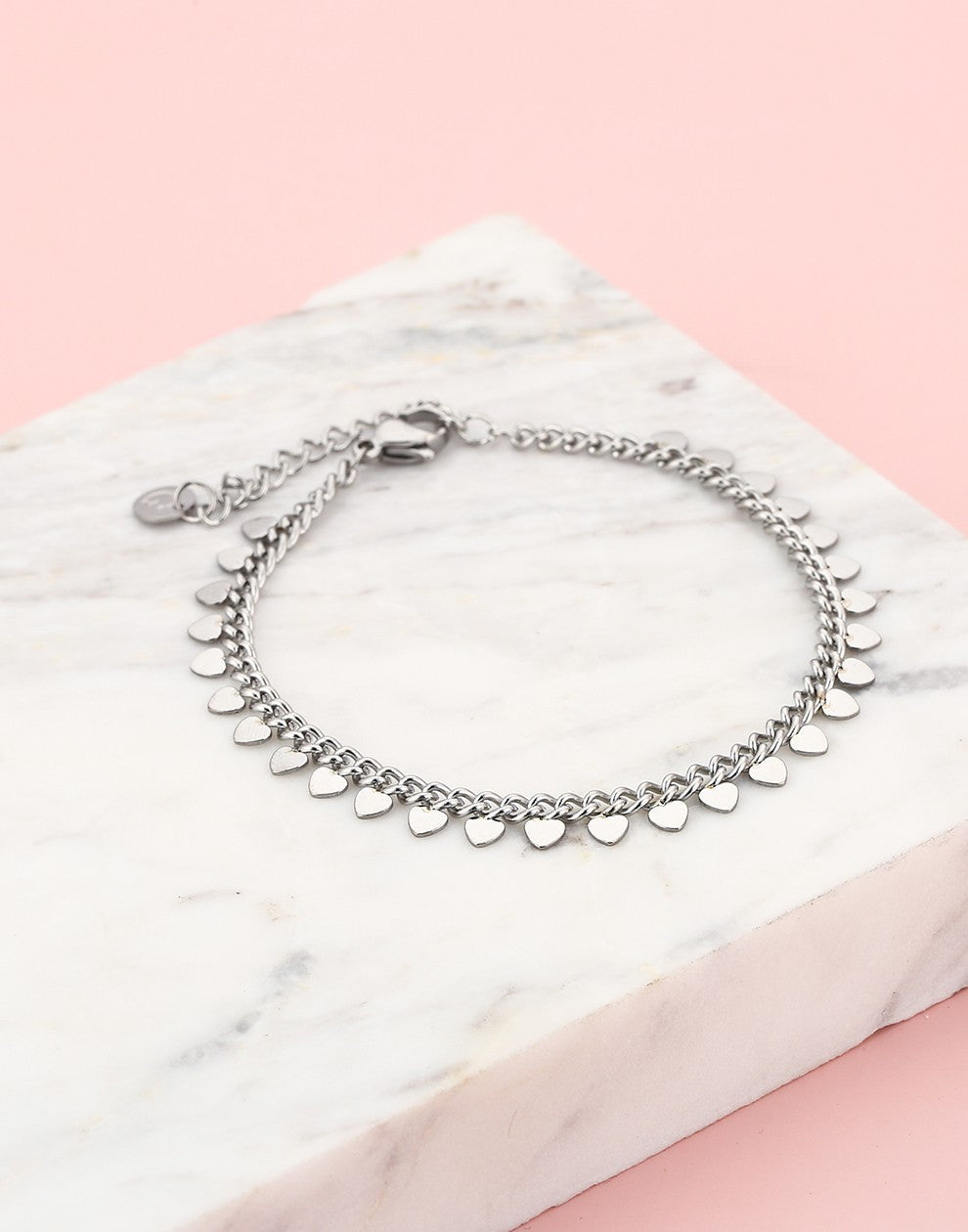 Schakelarmband met fijne hartjes zilverkleurig