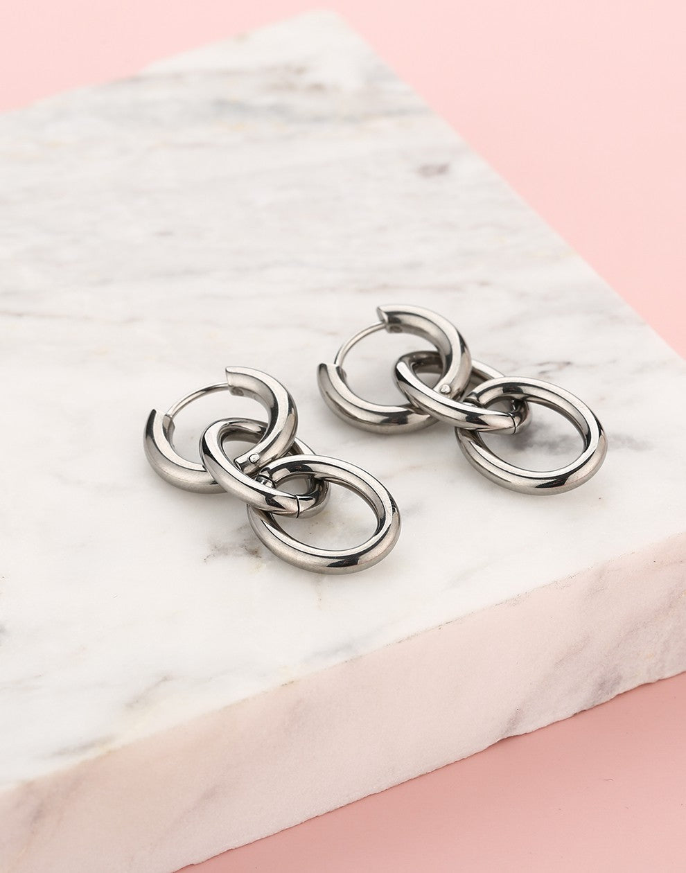 Oorringen ovale schakels hanger zilverkleurig