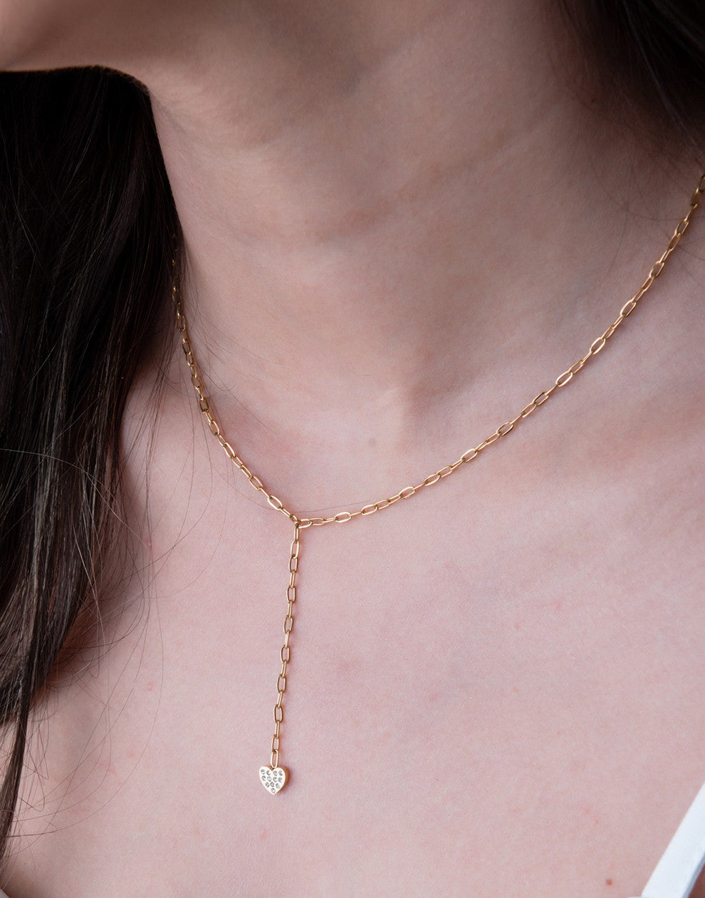 Y ketting strass hartje goudkleurig