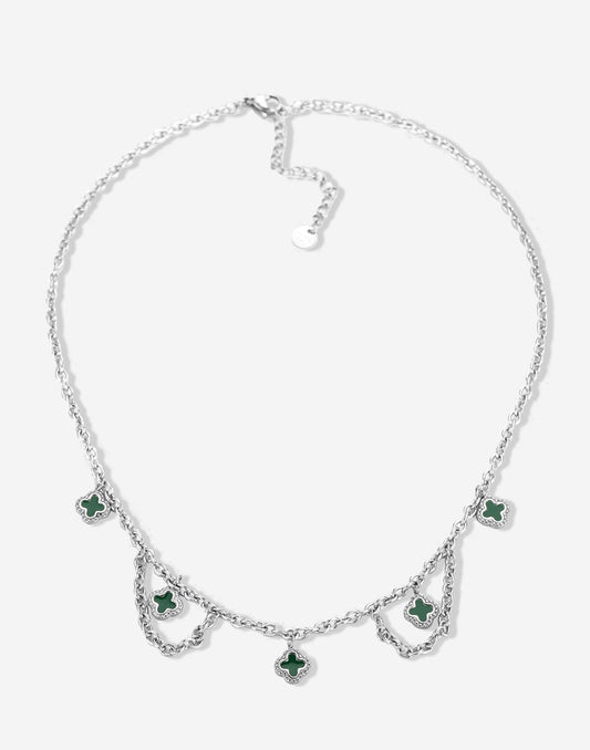 Schakelketting klavers groen zilverkleurig