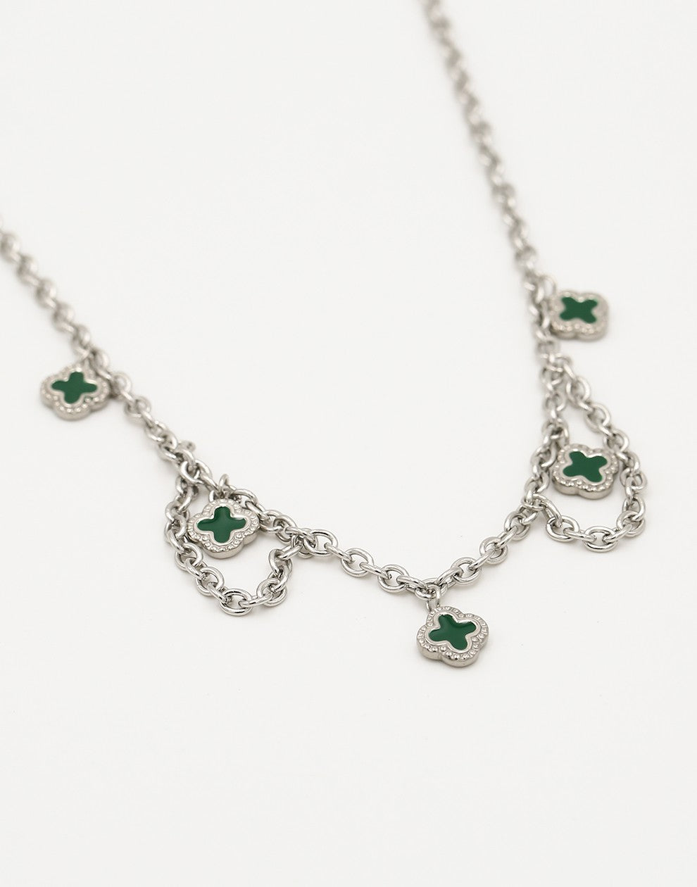 Schakelketting klavers groen zilverkleurig