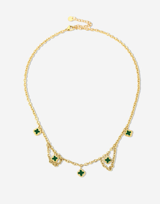Schakelketting klavers groen goudkleurig