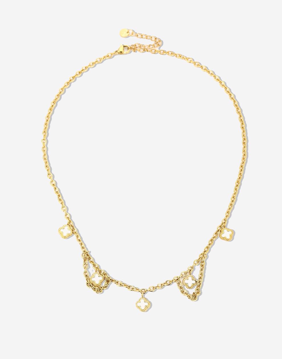 Schakelketting klavers wit goudkleurig