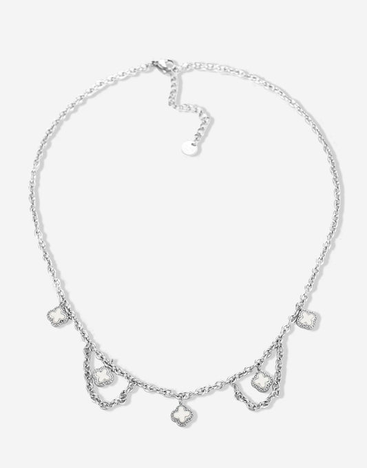 Schakelketting klavers wit zilverkleurig