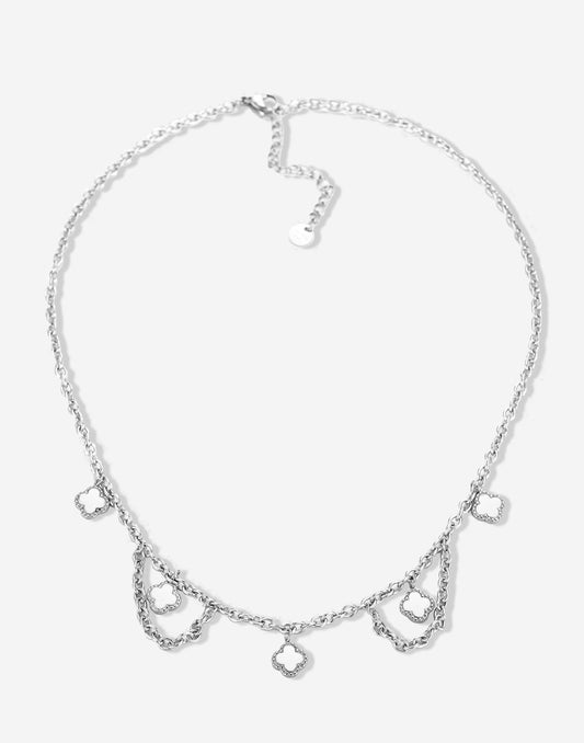 Schakelketting klavers zilverkleurig