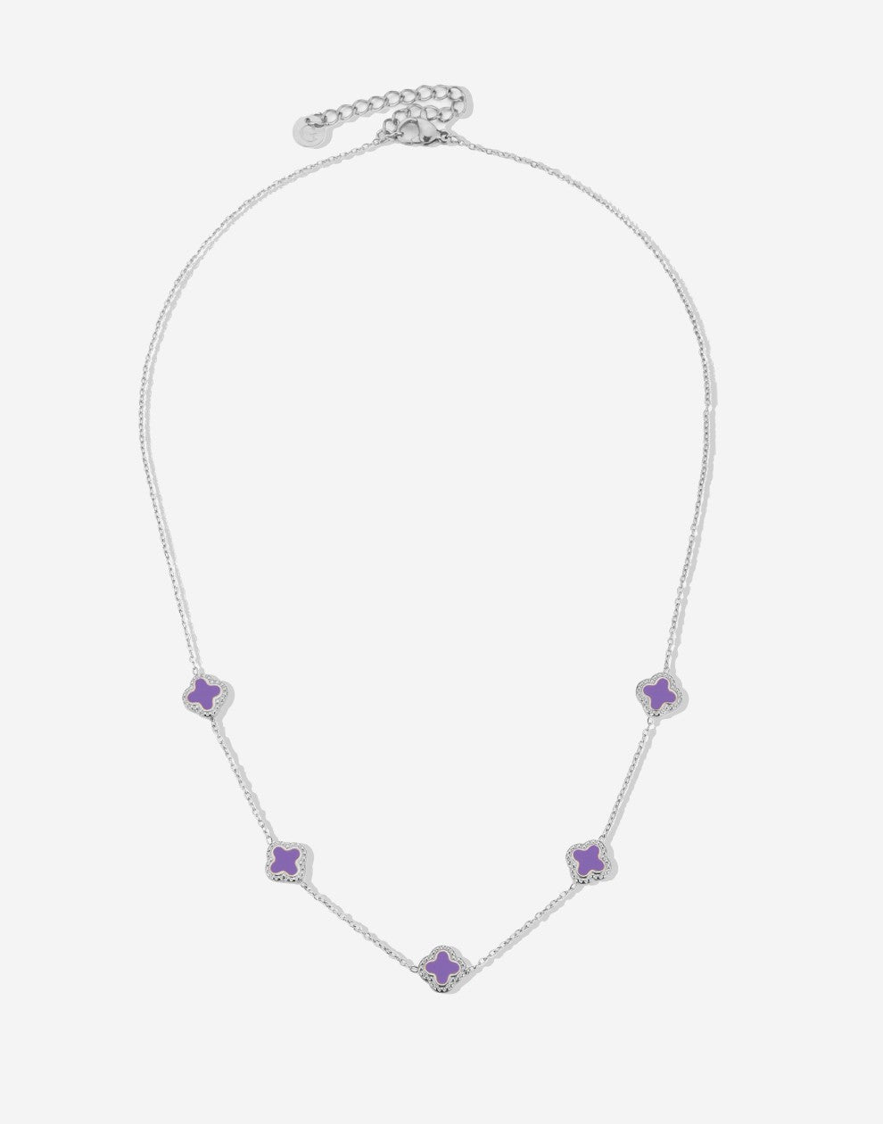 Ketting klavers paars zilverkleurig
