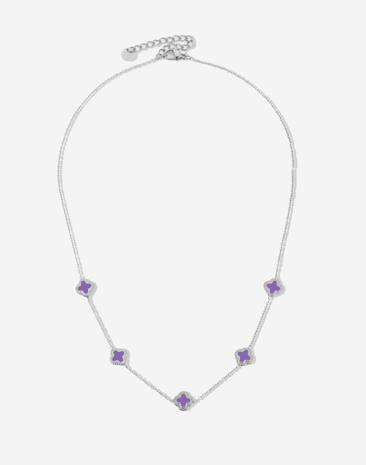 Ketting klavers paars zilverkleurig