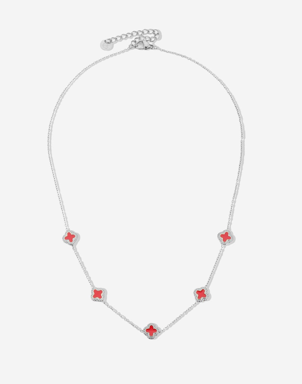 Ketting klavers rood zilverkleurig