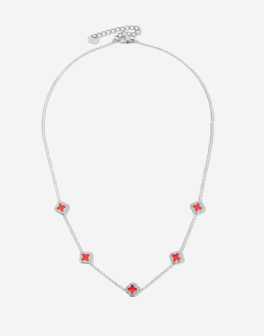 Ketting klavers rood zilverkleurig