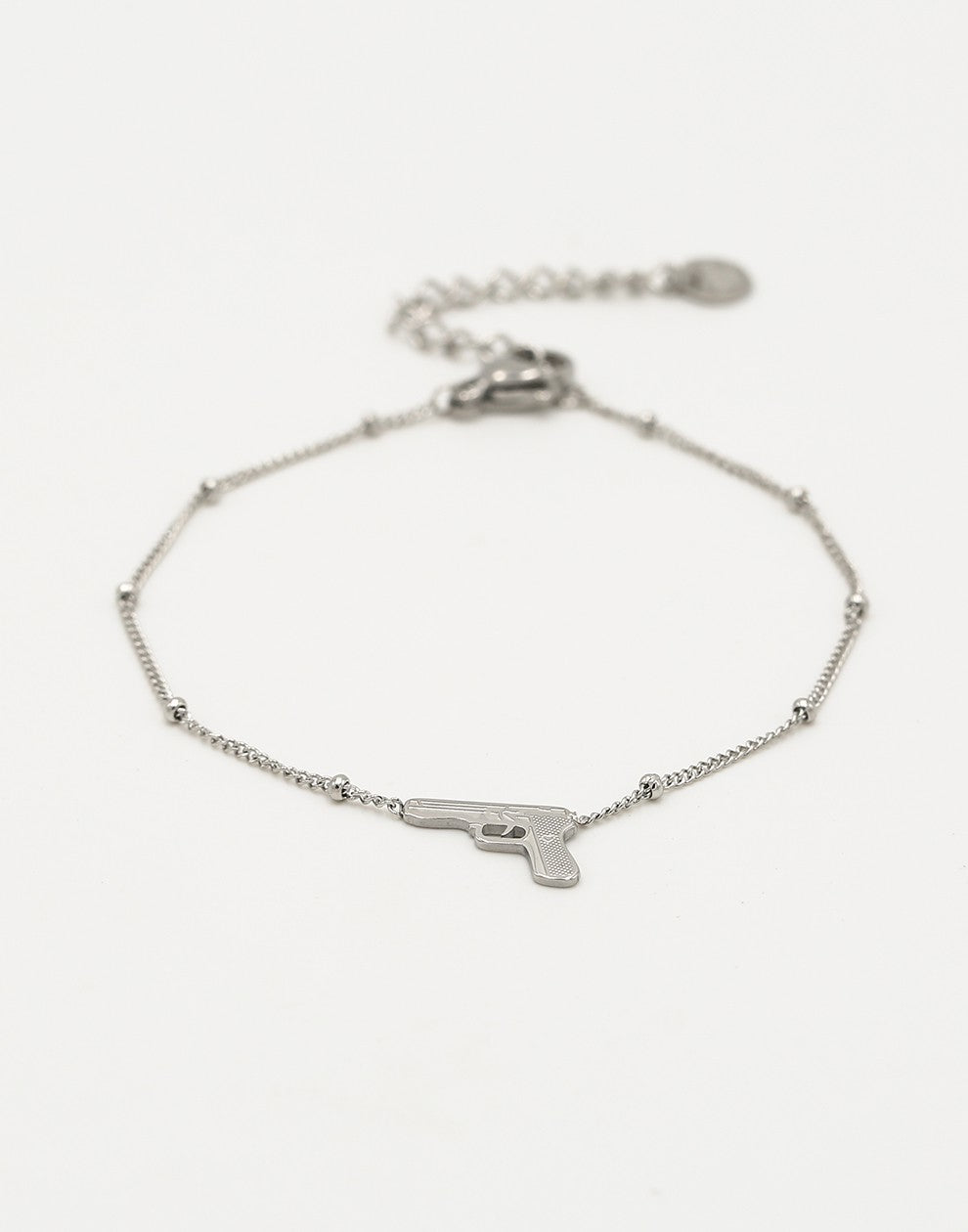 Armband pistool bolletjes schakel zilverkleurig