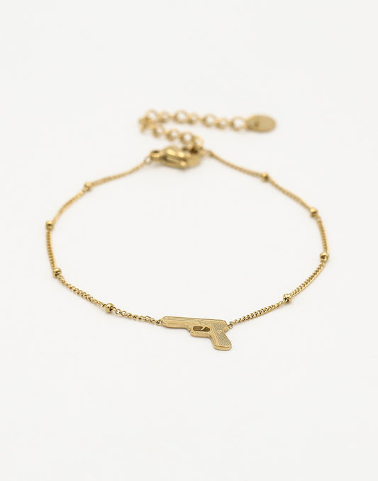 Armband pistool bolletjes schakel goudkleurig