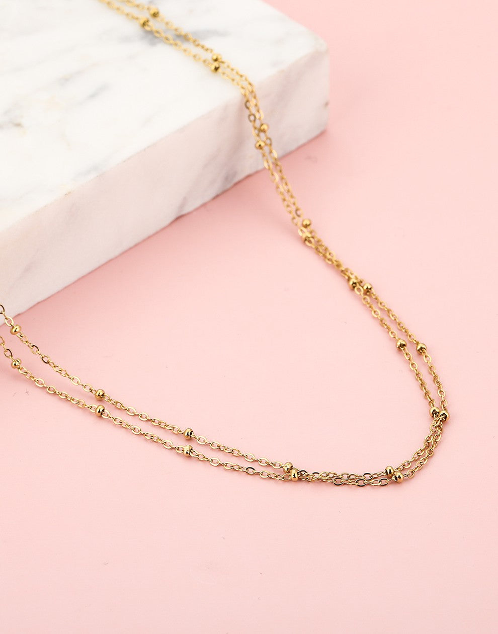 Ketting goudkleurig bolletjes dubbel