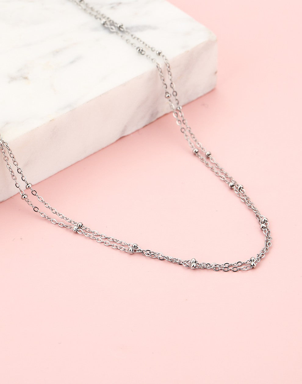 Ketting zilverkleurig bolletjes dubbel