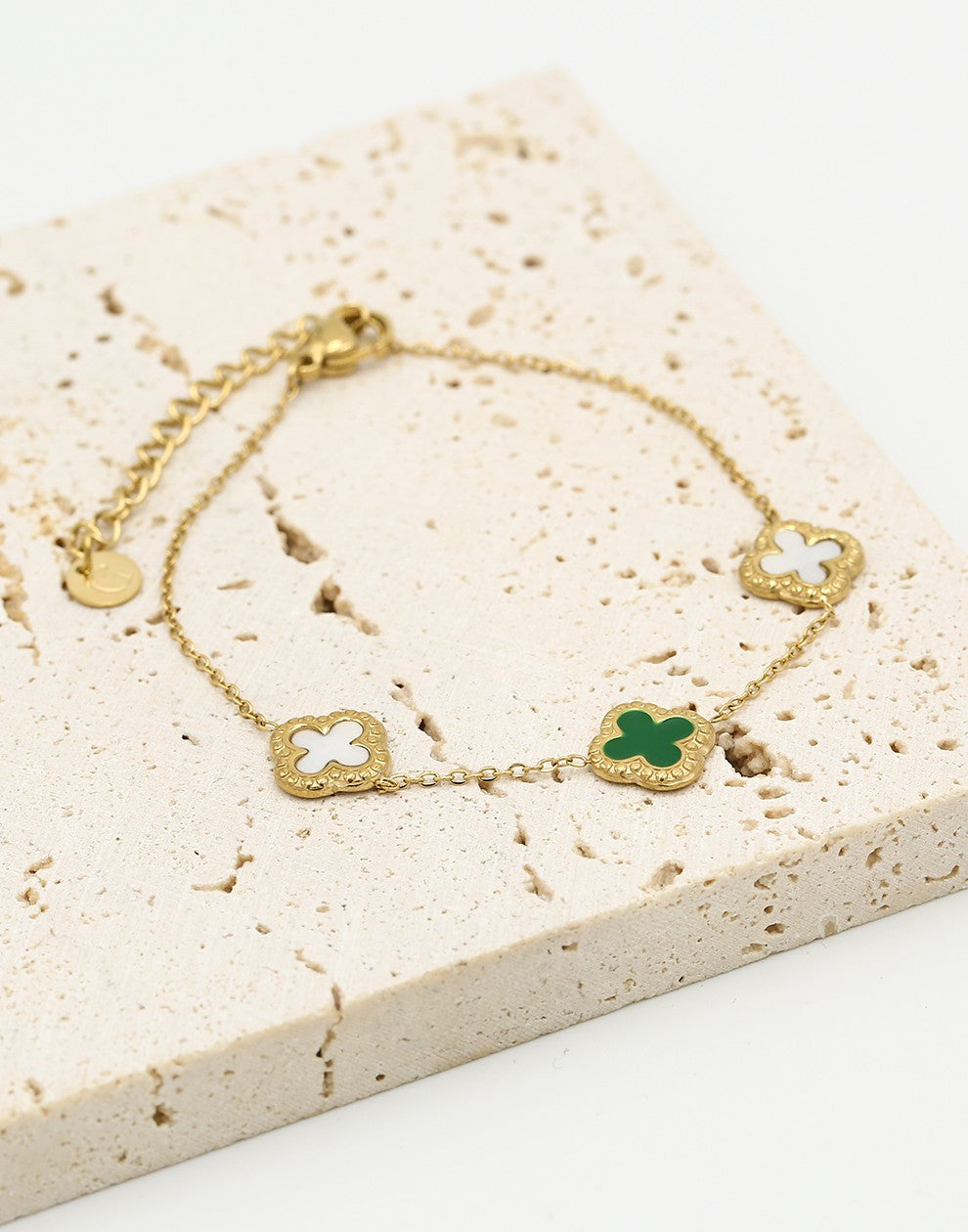 armband klavers groen parel
