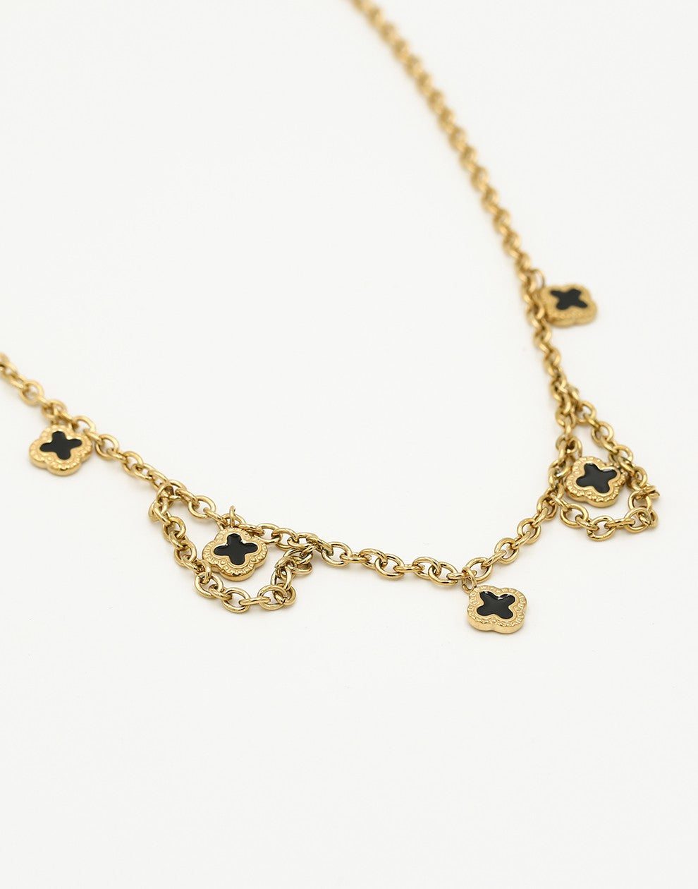 Schakelketting klavers zwart goudkleurig