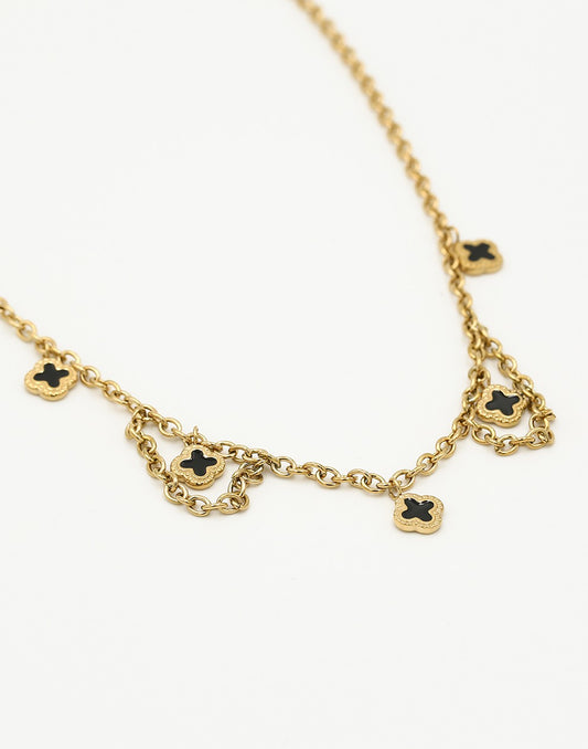 Schakelketting klavers zwart goudkleurig