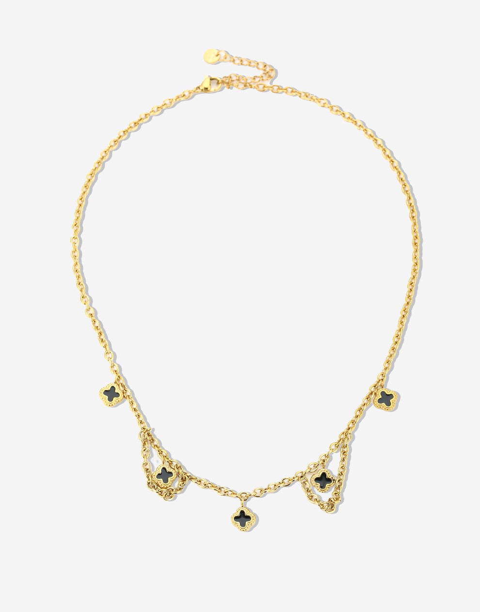 Schakelketting klavers zwart goudkleurig