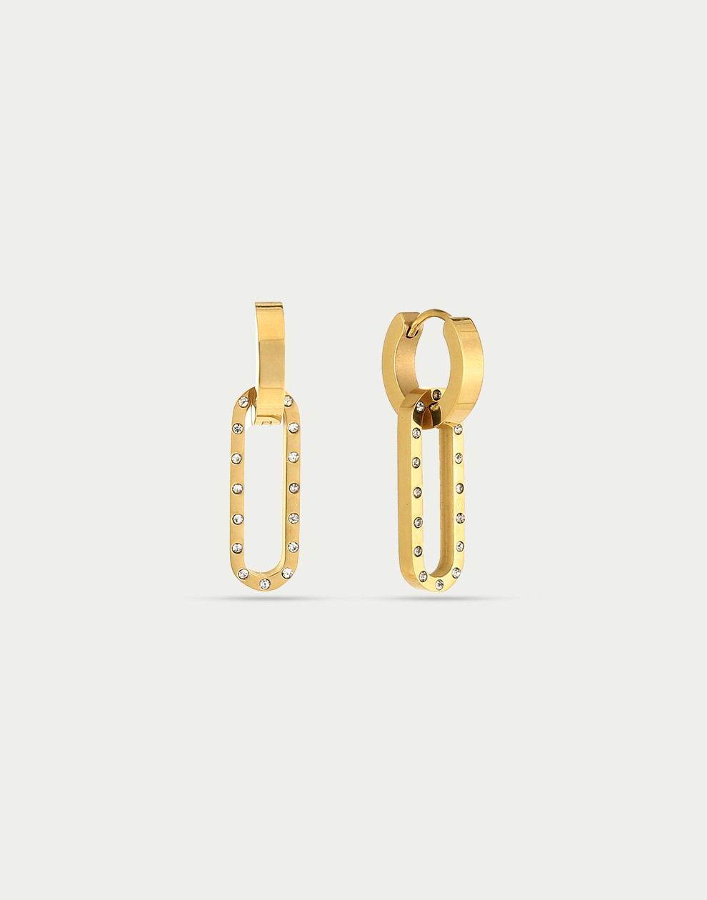 Chunky oorringen ovale schakel strass goudkleurig