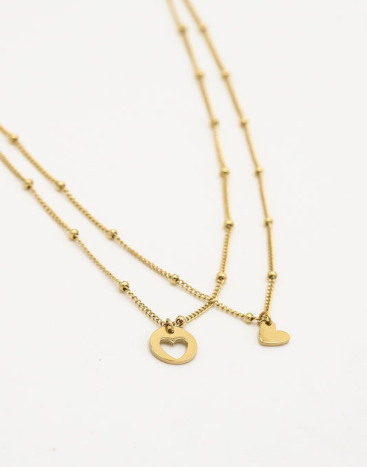 Vriendschapsketting set hartjes goudkleurig