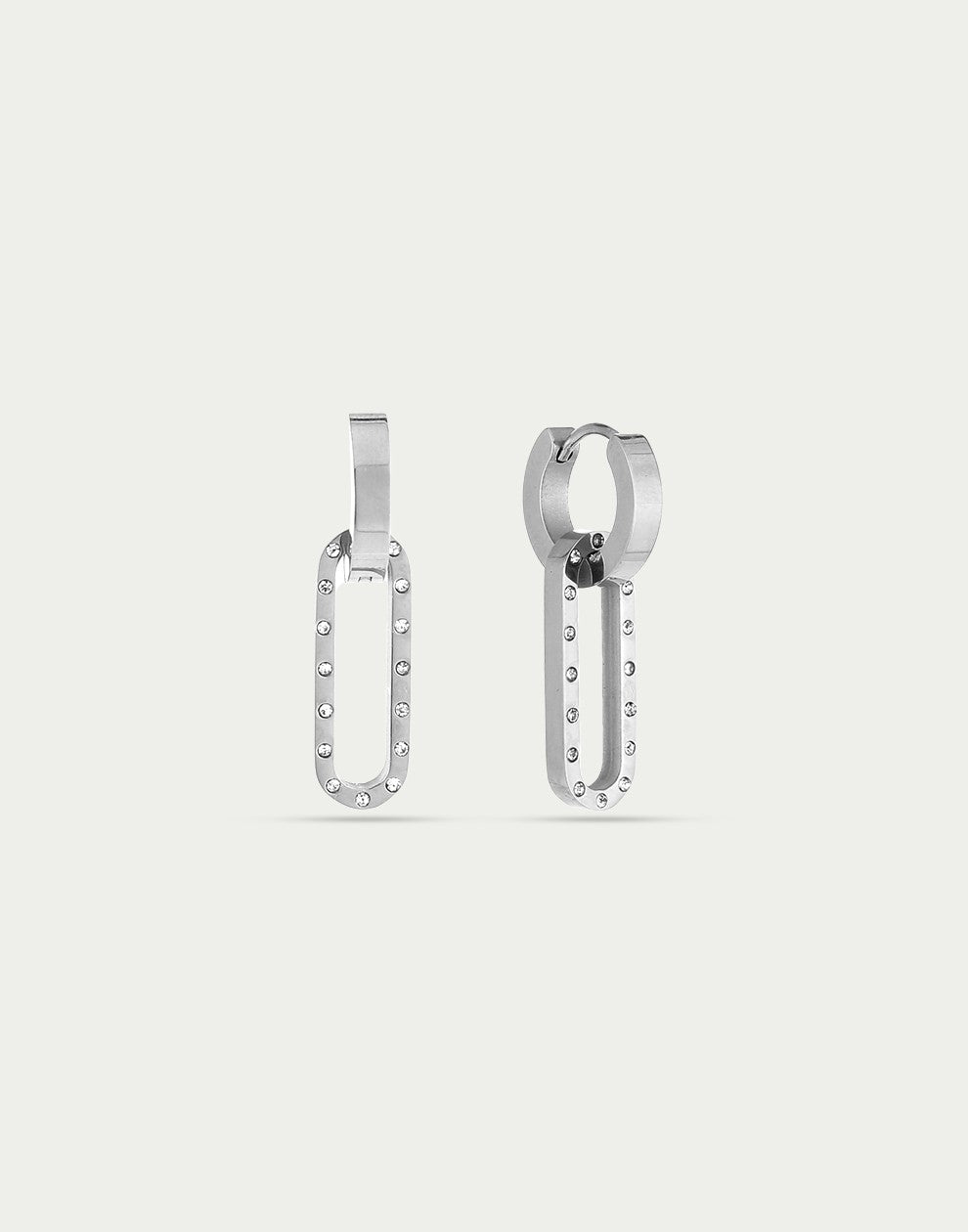 Chunky oorringen ovale schakel strass zilverkleurig