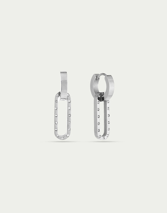 Chunky oorringen ovale schakel strass zilverkleurig