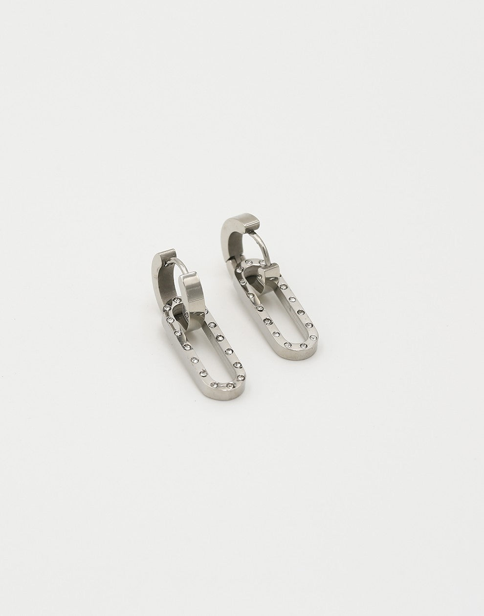 Chunky oorringen ovale schakel strass zilverkleurig