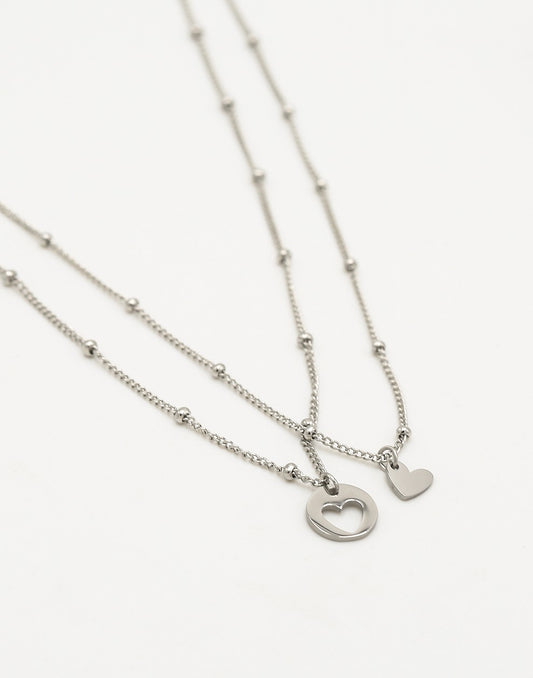 Vriendschapsketting set hartjes zilverkleurig