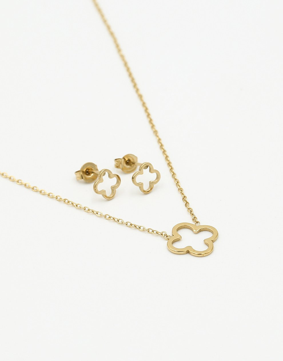 open klaver sieraden set goudkleurig
