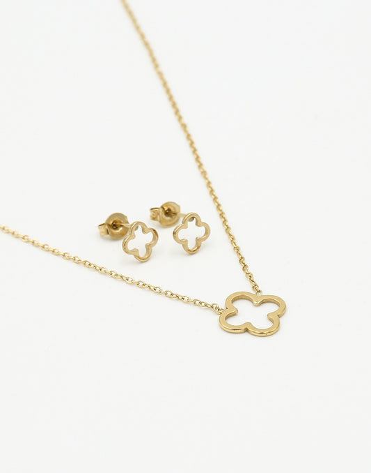 open klaver sieraden set goudkleurig