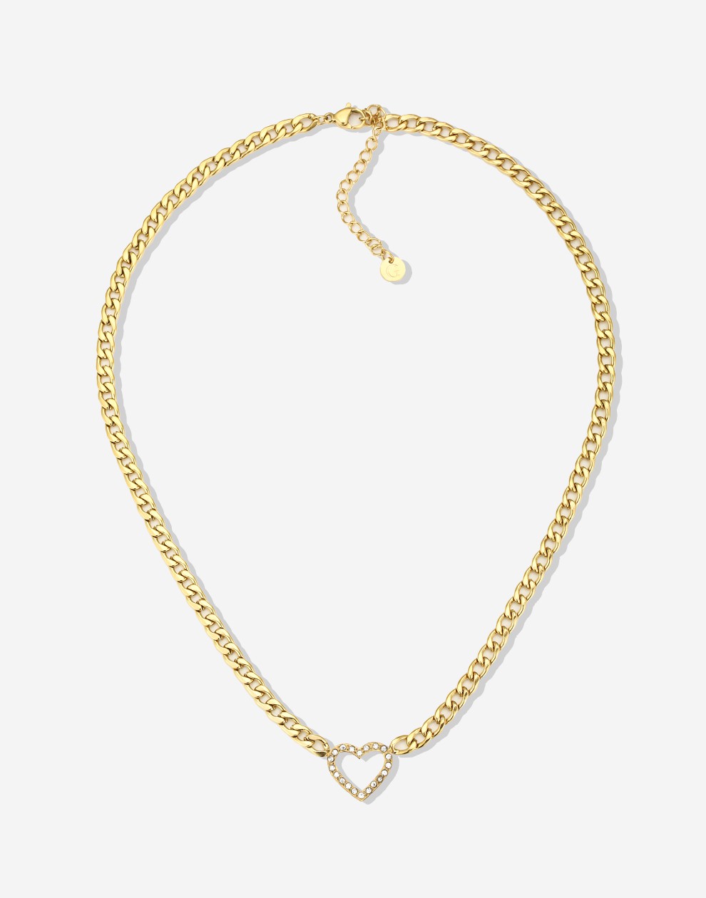 schakelketting hartje strass goudkleurig
