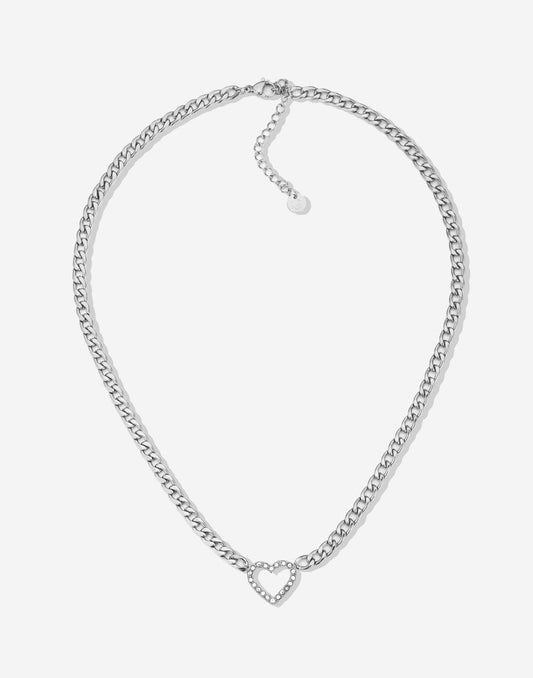 schakelketting hartje strass zilverkleurig