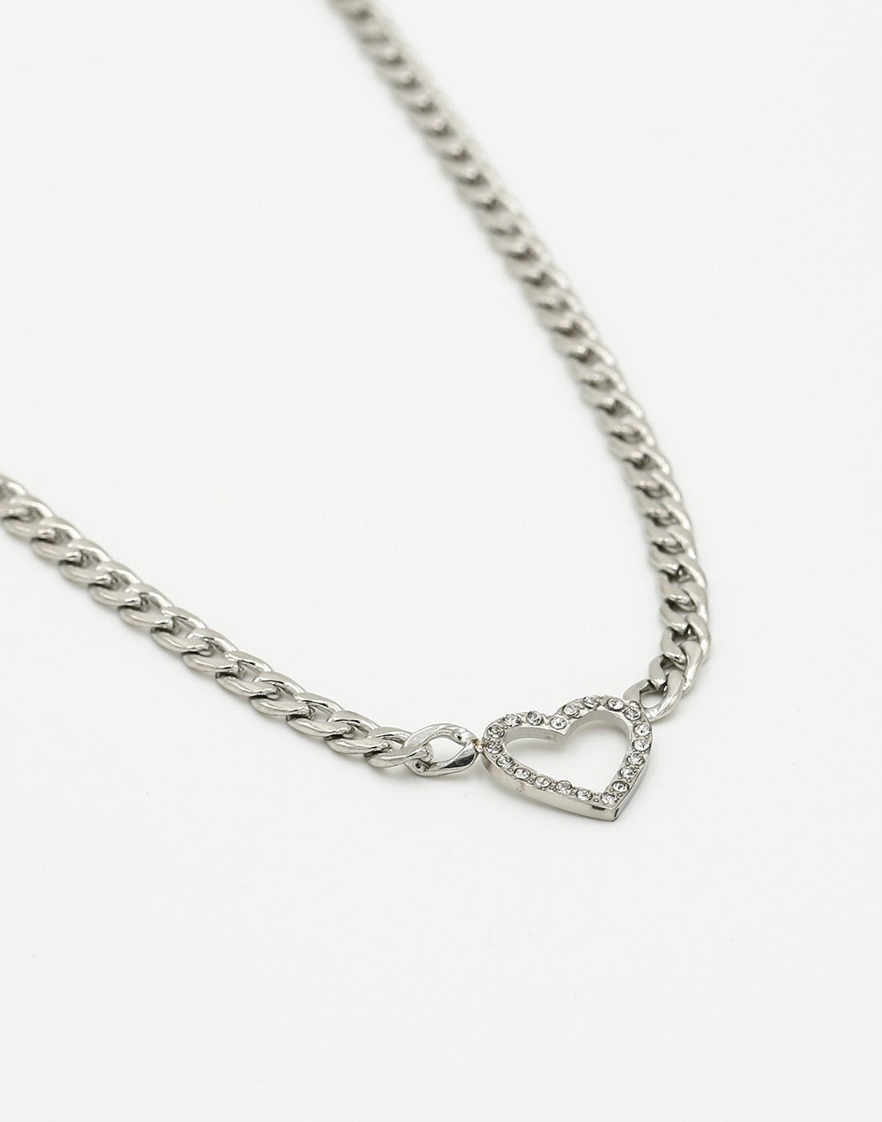 schakelketting hartje strass zilverkleurig