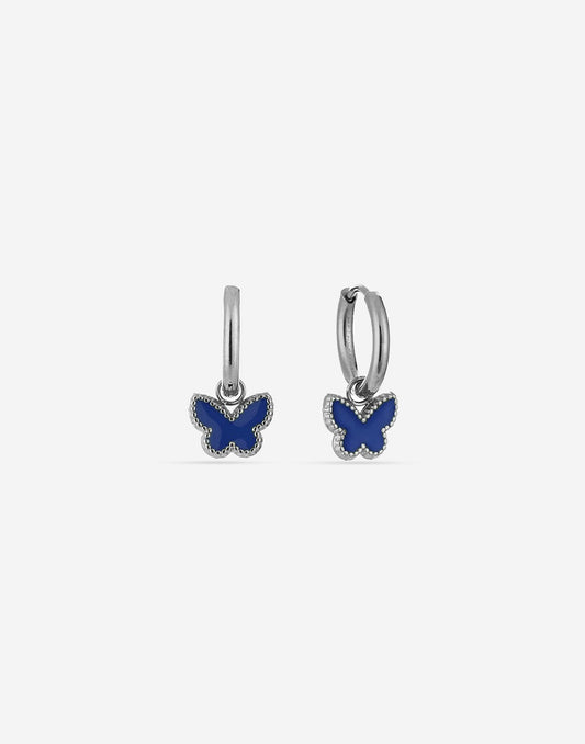 oorringen vlinder blauw zilverkleurig