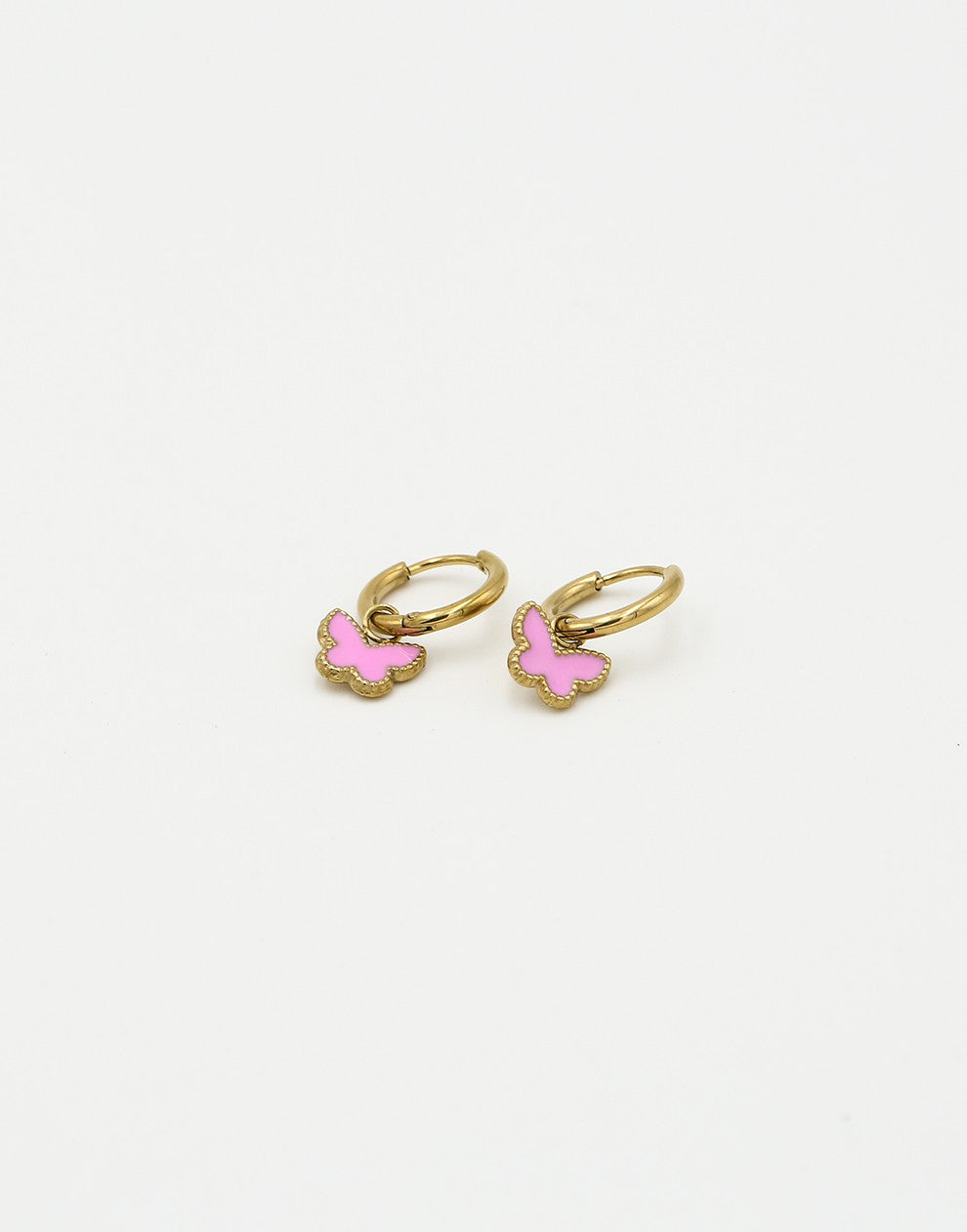 oorringen vlinder roze goudkleurig