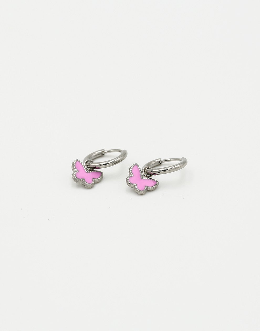 oorringen vlinder roze zilverkleurig