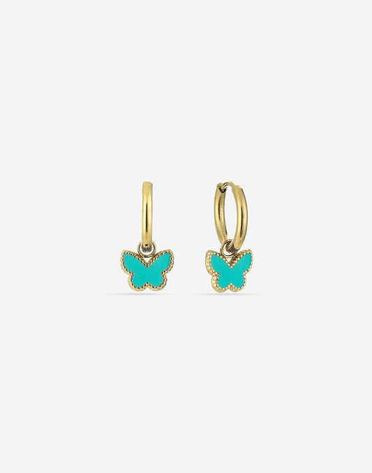 oorringen vlinder turquoise goudkleurig