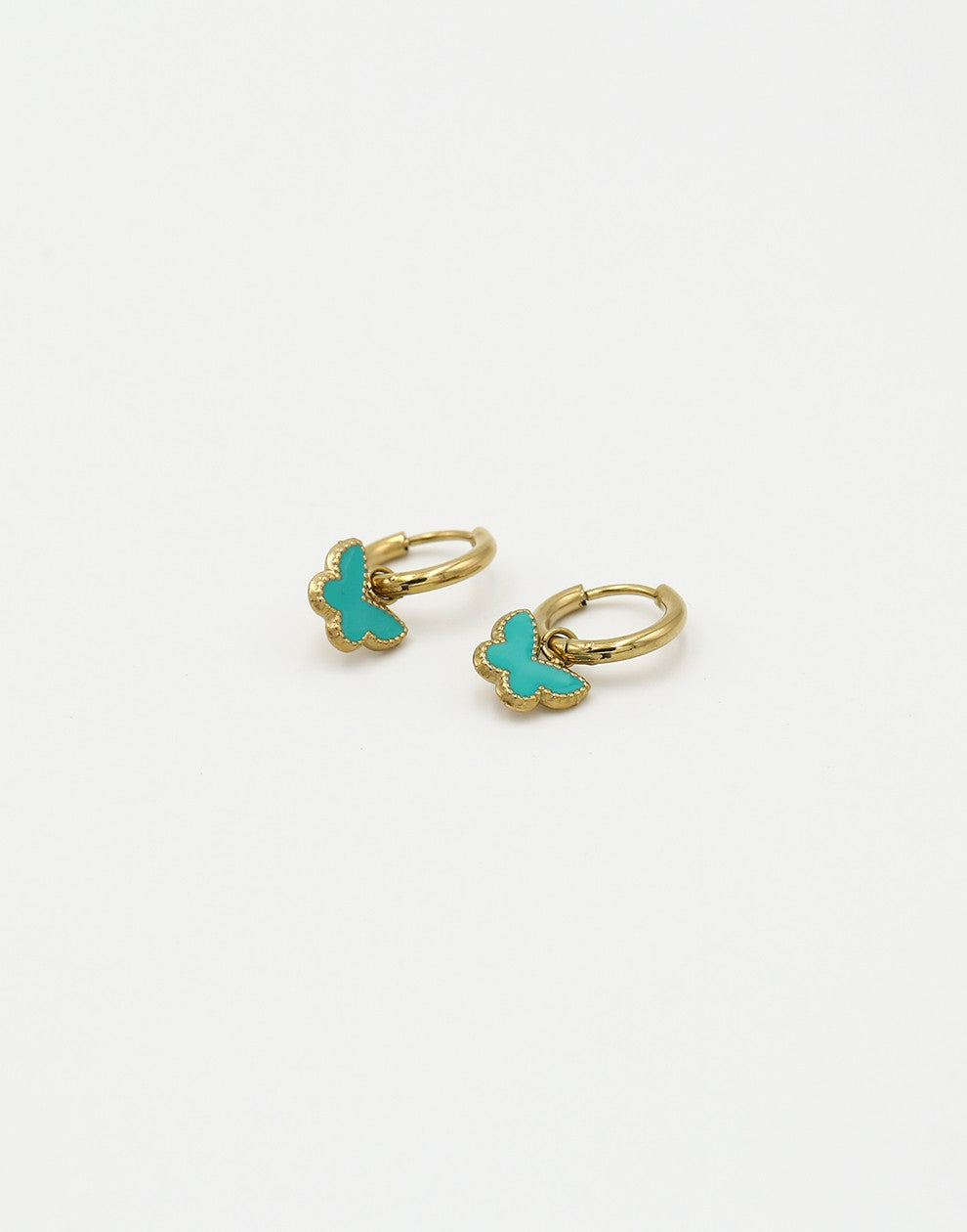 oorringen vlinder turquoise goudkleurig