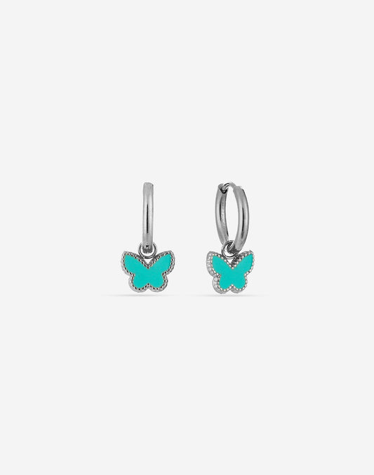 oorringen vlinder turquoise zilverkleurig