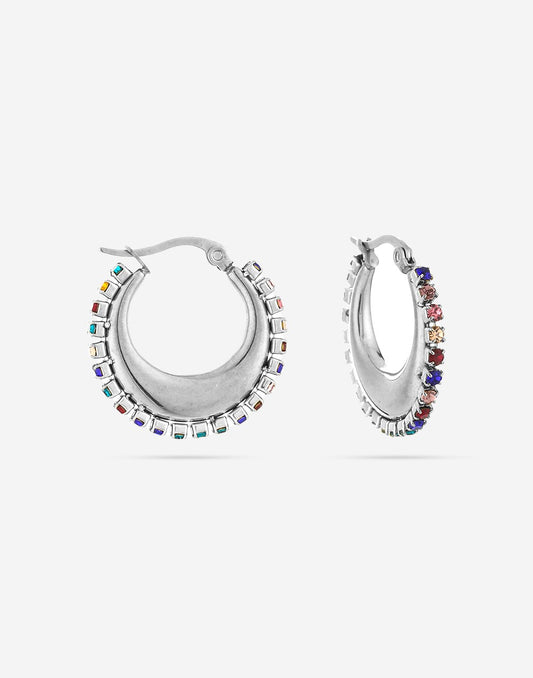 Hoops steentjes multi zilverkleurig